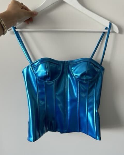 Laquan Smith Blue Metallic Corset Top - Image 2