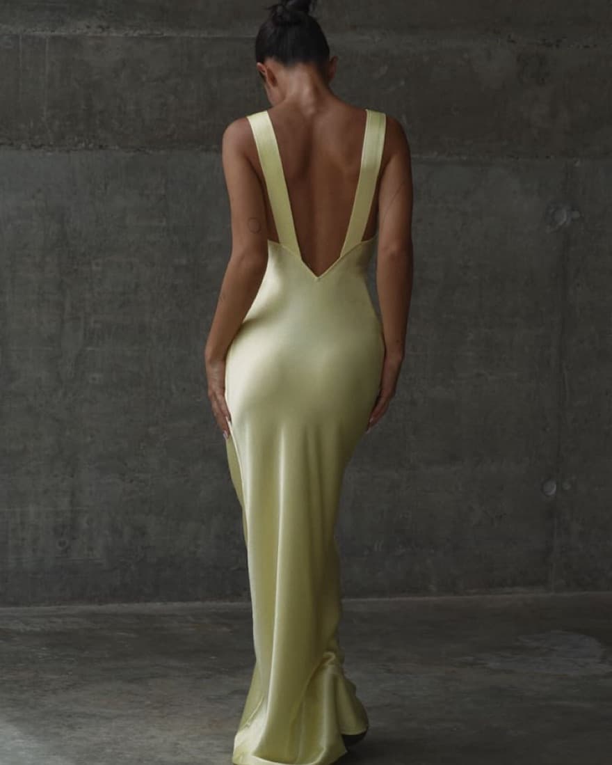 Yellow Satin Maxi Formal Gown  - Image 2