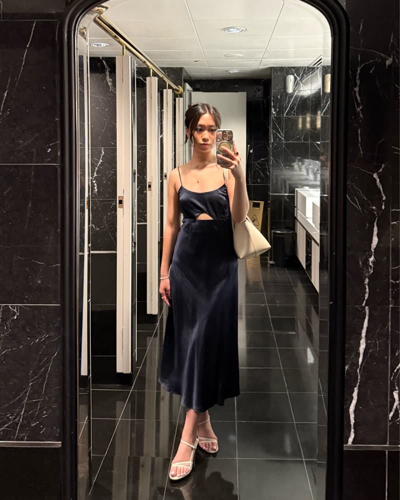 Navy 100% Silk Cutout Midi Slip Dress - Image 3