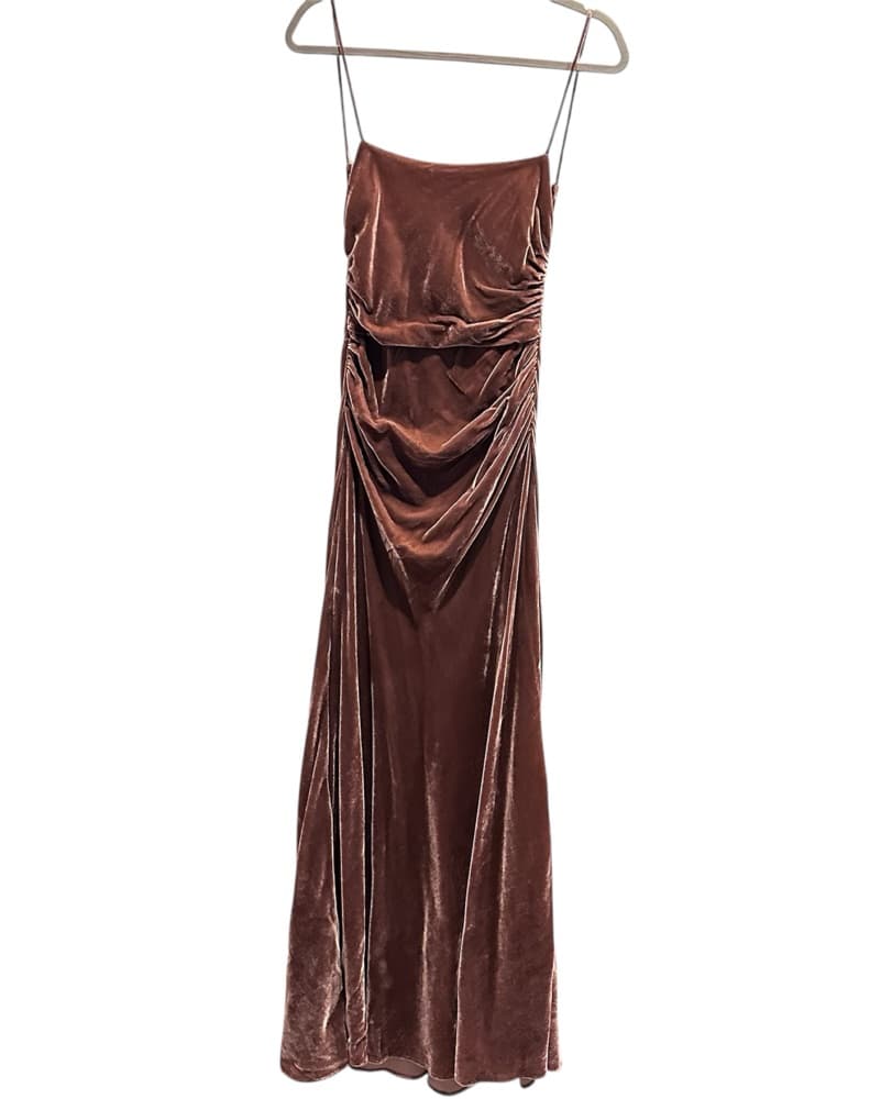 Strappy Velvet Draped Midi Brown Dress - Image 4