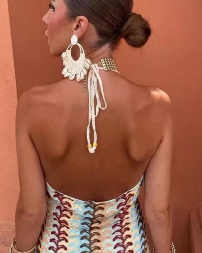 Vibrant Patterned Halter Maxi Dress - Image 3