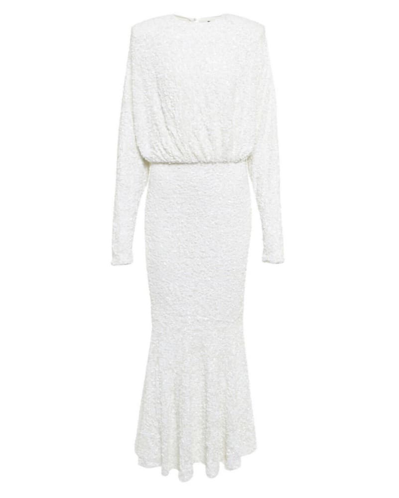 White Sequin Shoulder-Pad Midi Bridal  - Image 4