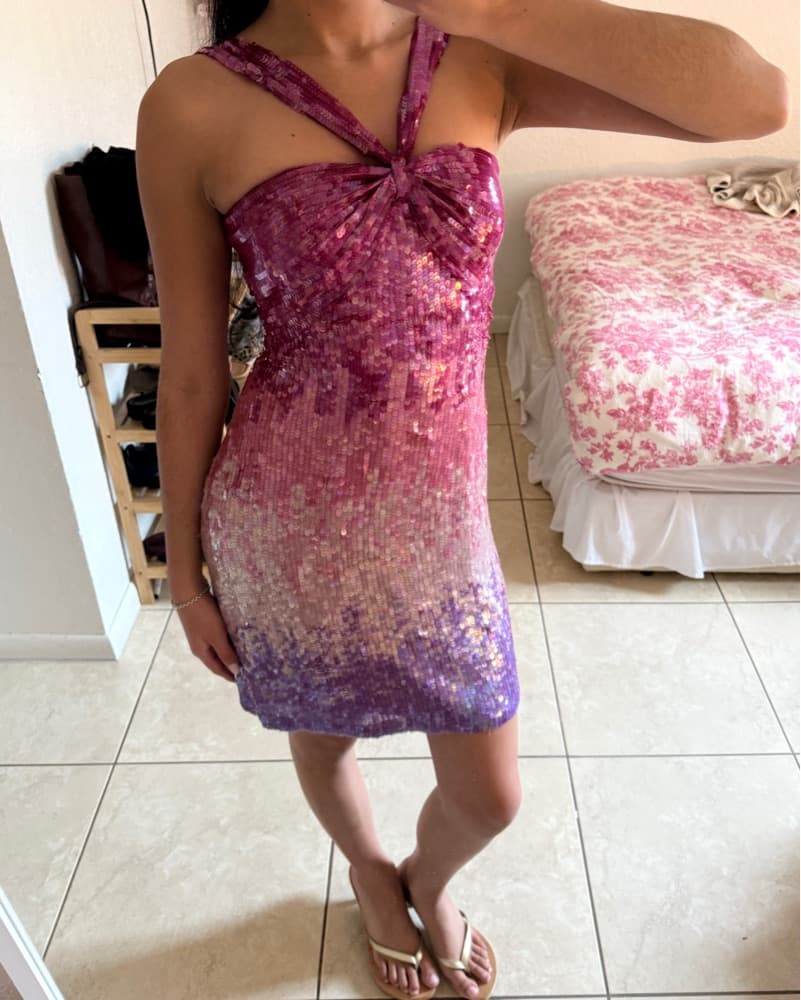 Vintage Sequin Mini Halter Dress - Image 1