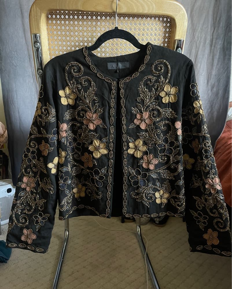 Black Beaded Embelliahed Floral Jacket  - Image 1
