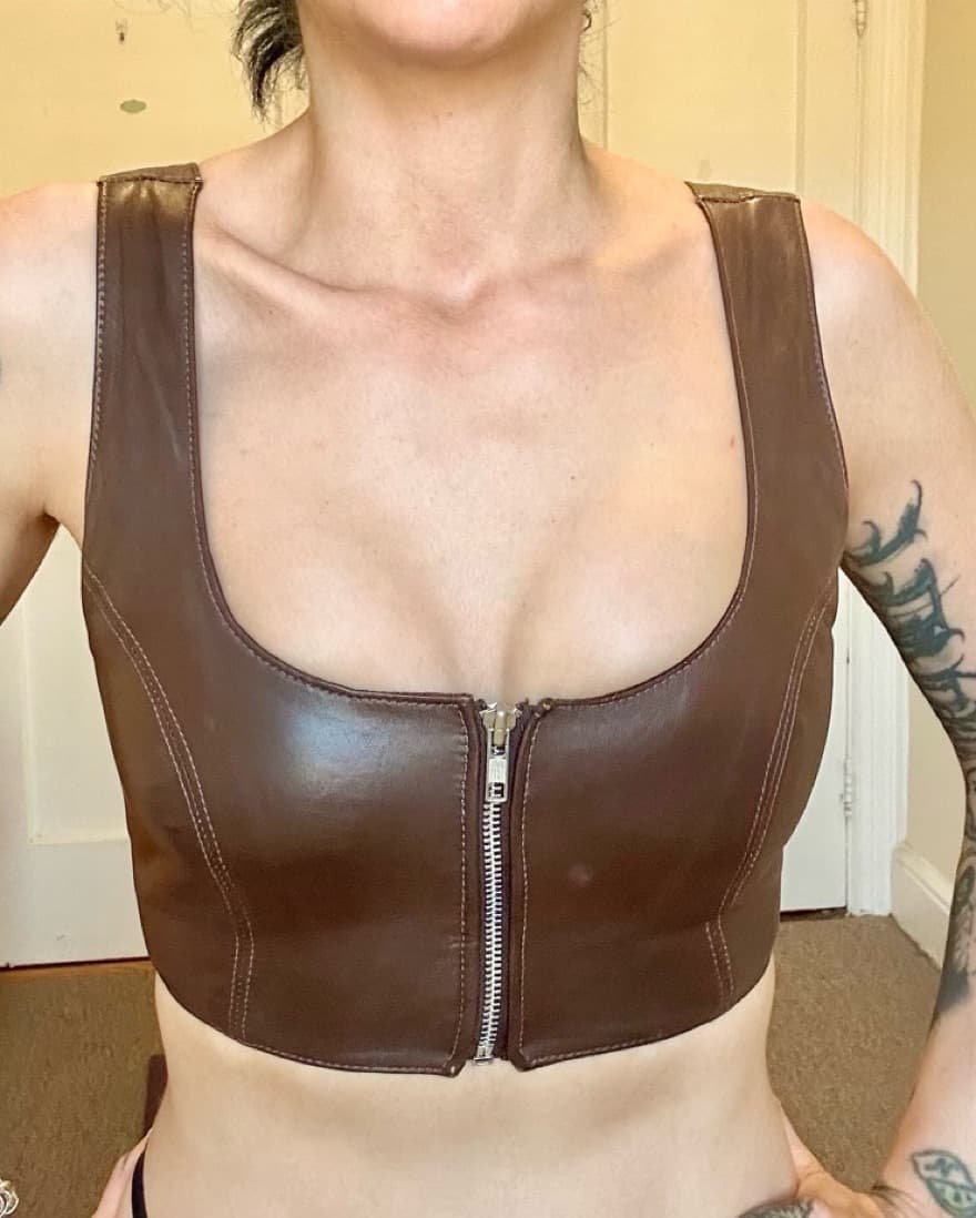 Cottage Core Brown Leather Top - Image 1