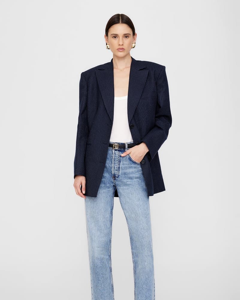 Anine Bing Declan Blazer Navy Pinstripe - Image 1