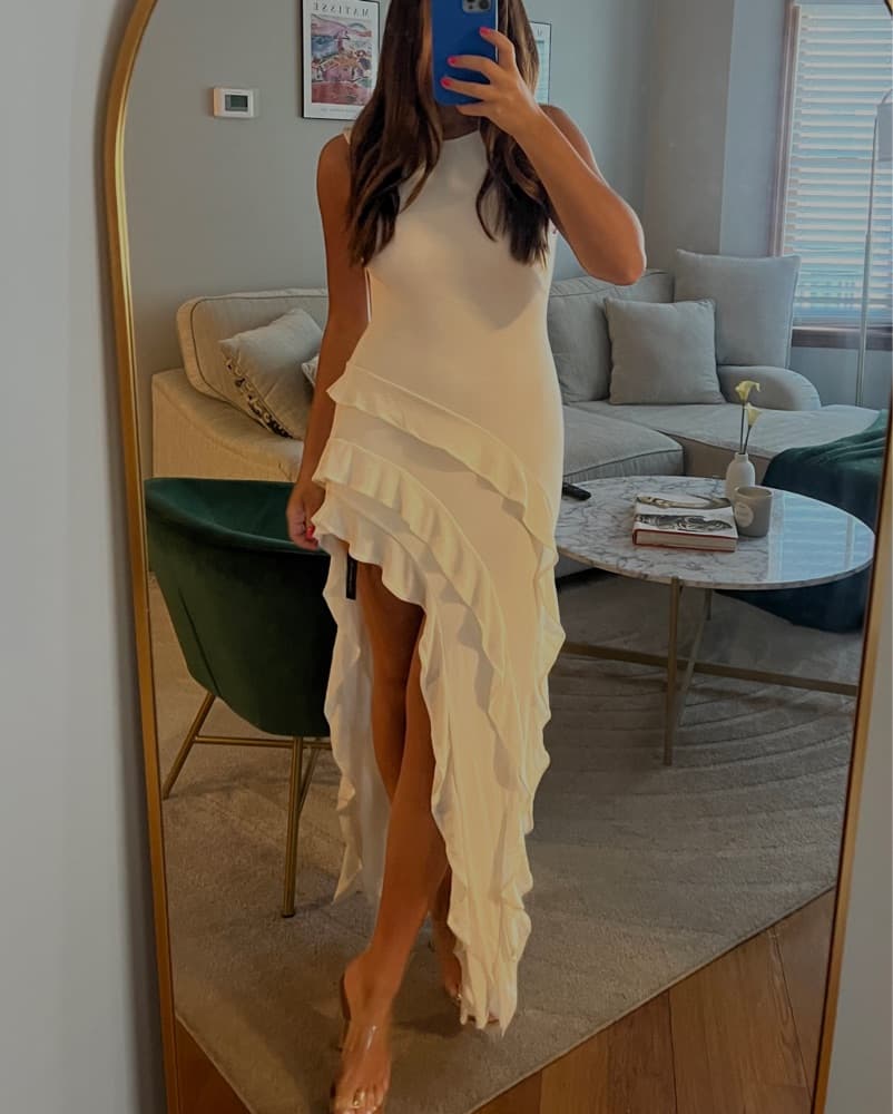 White High Neck Ruffle Maxi Dress - Image 3