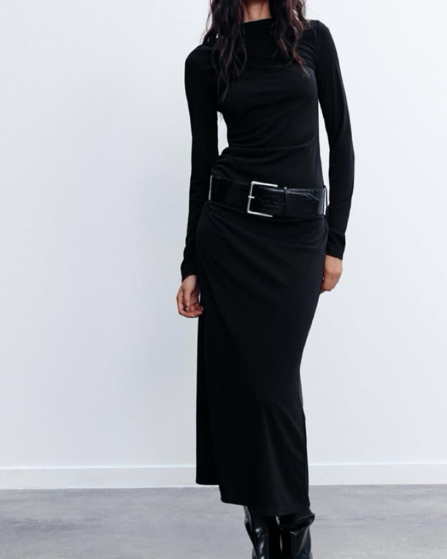 Zara Black Belted Dress - Image 1