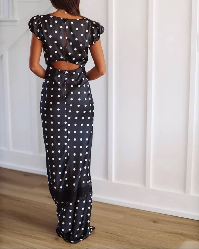 Black & White Polka Dot Maxi Dress - Image 2