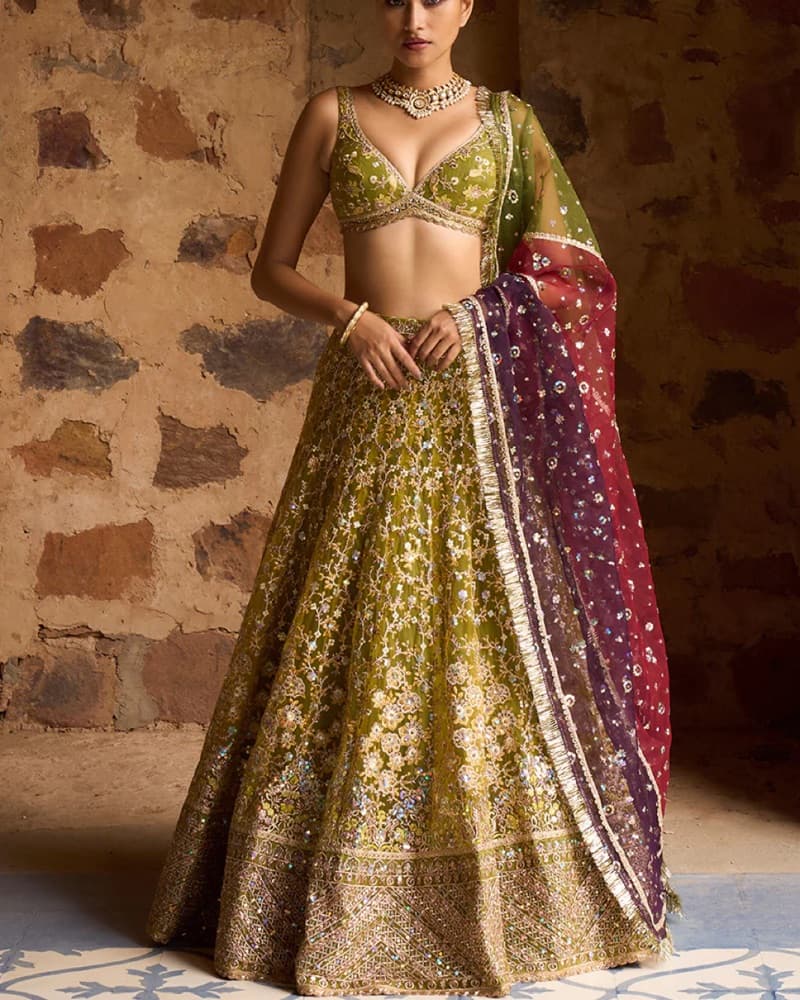 Green And Gold Lehenga - Image 1