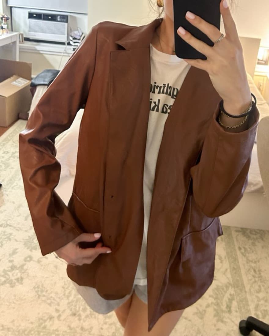 Brown Pleather Blazer - Image 3