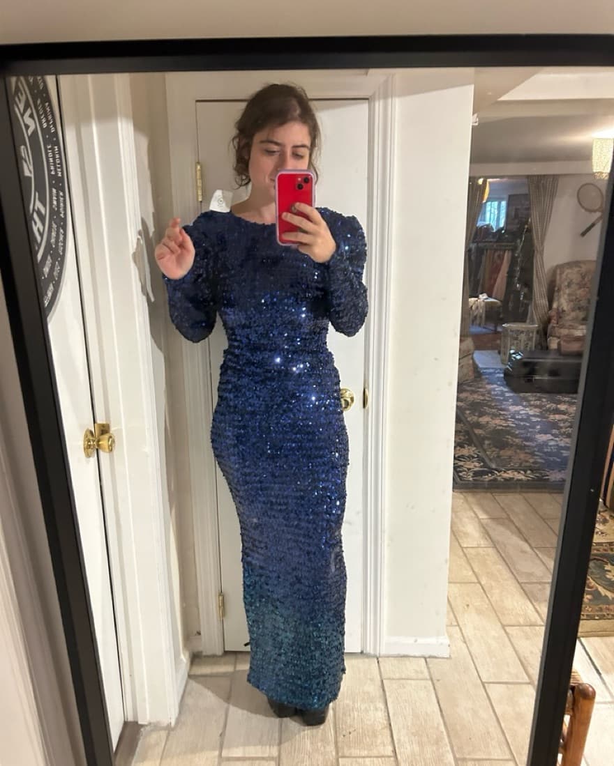 Vintage Navy Blue Sequin Gown - Image 1