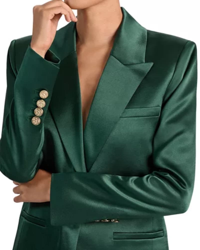 Elegant Forest Green Satin Blazer - Image 3