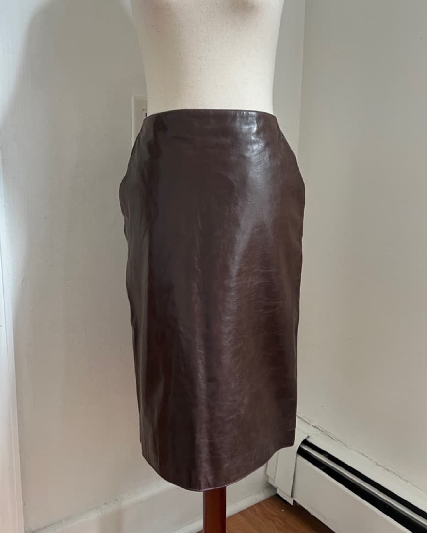 Miu Miu Brown Leather Pencil Skirt - Image 4