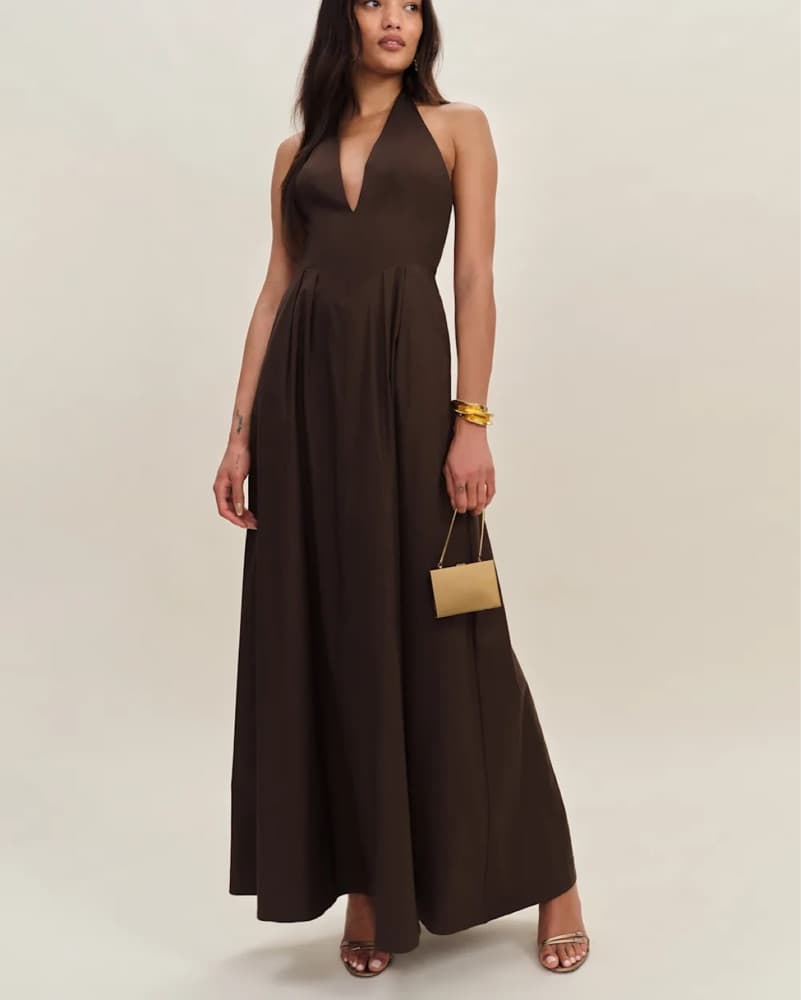 Chocolate Brown Halter Maxi Dress  - Image 2