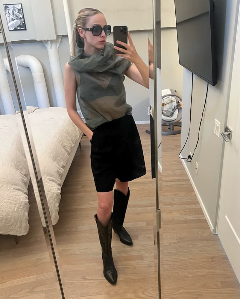 Sculptural Sheer Blouse + Bermuda Shorts - Image 1