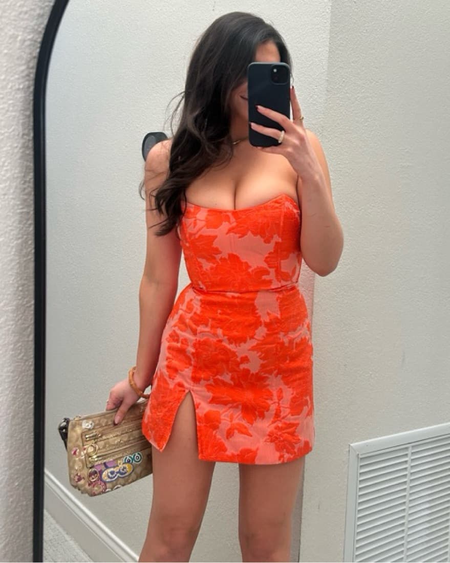 Orange Jacquard Mini Dress - Image 1