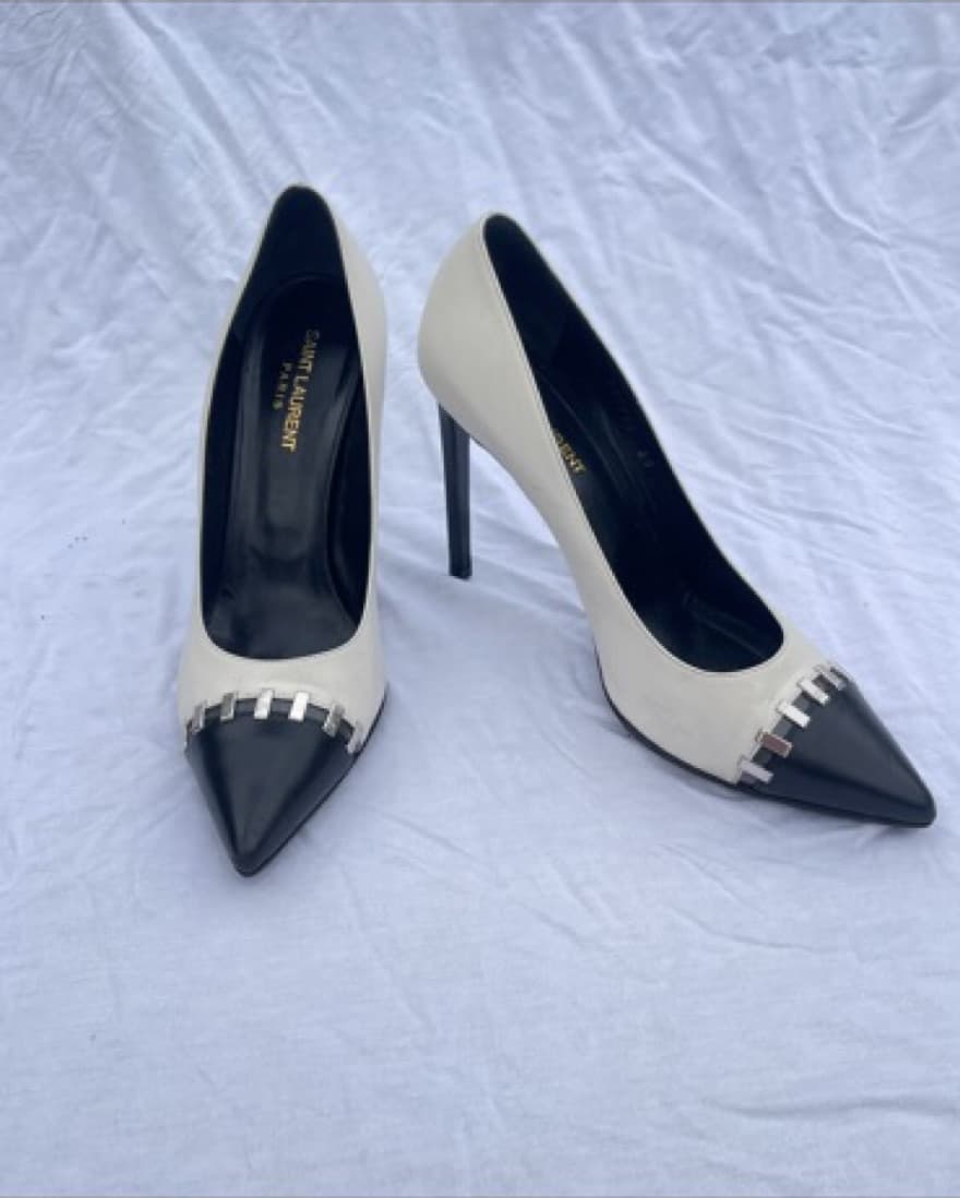 Saint Laurent White And Black Heels - Image 1