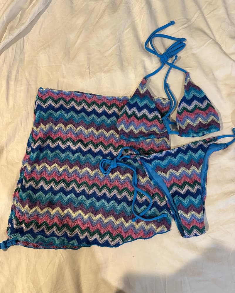 Missoni Inspired Three Piece Bikini Set - Image 1