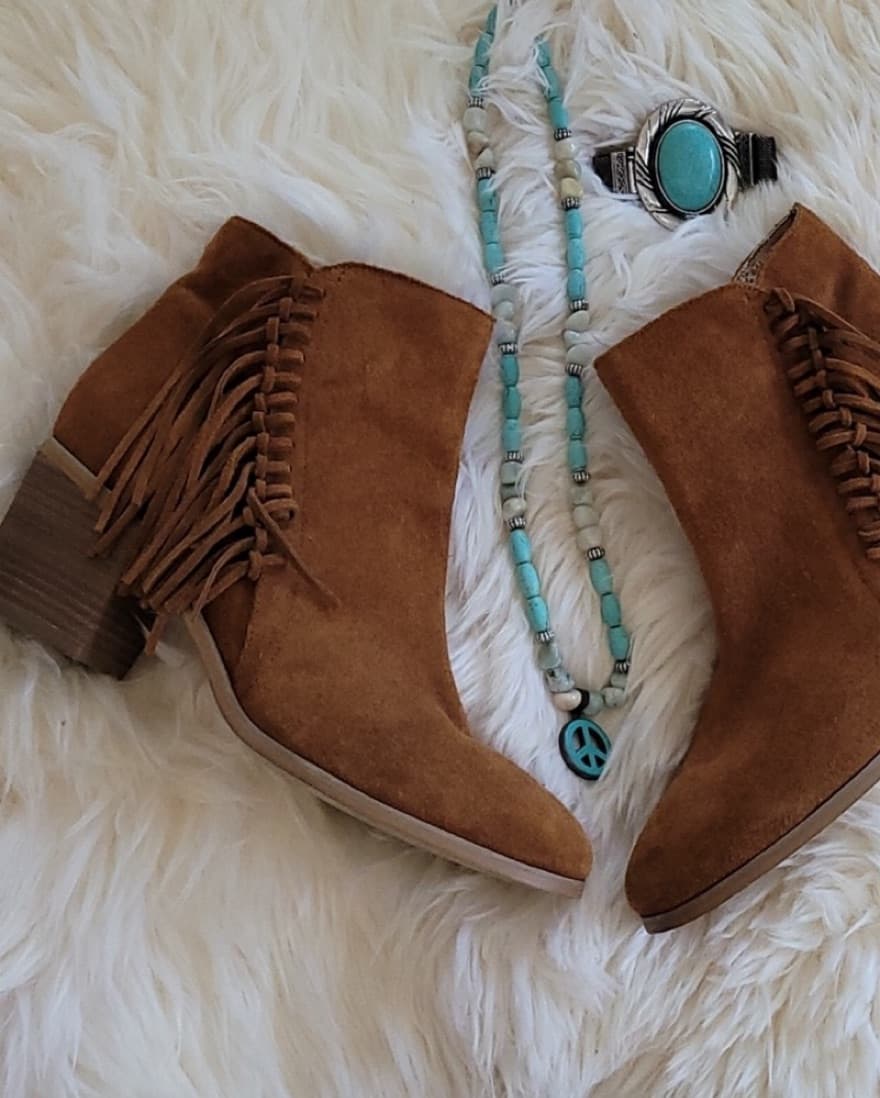 Real Suede Western  Fringe Boots  - Image 1