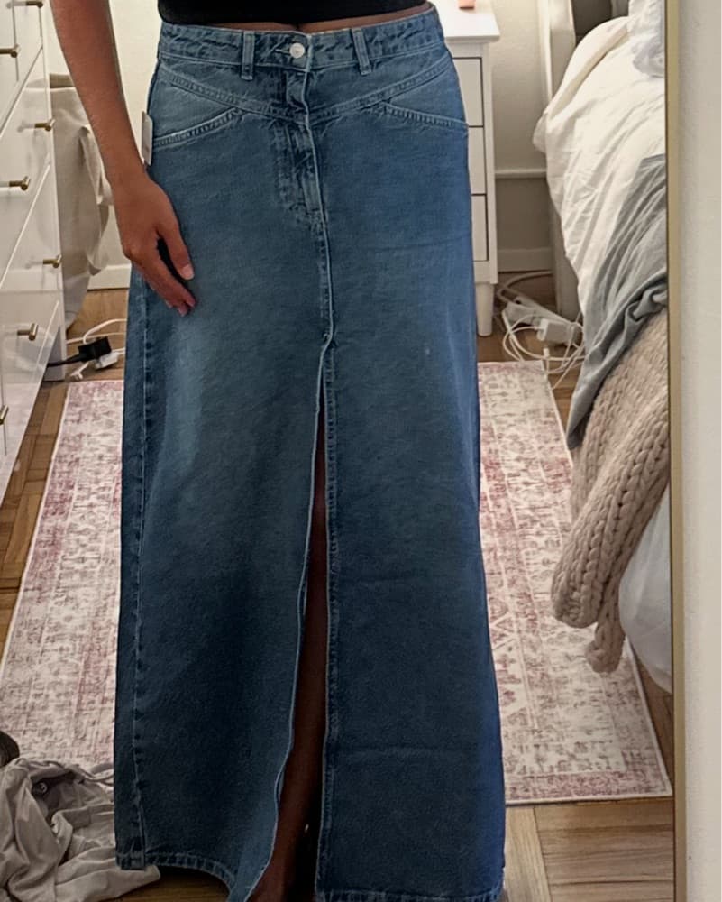 Free People Denim Maxi Skirt With Slit - Image 1