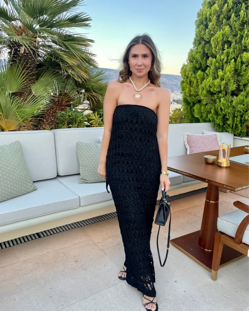 Elegant Black Crochet Maxi Dress - Image 1