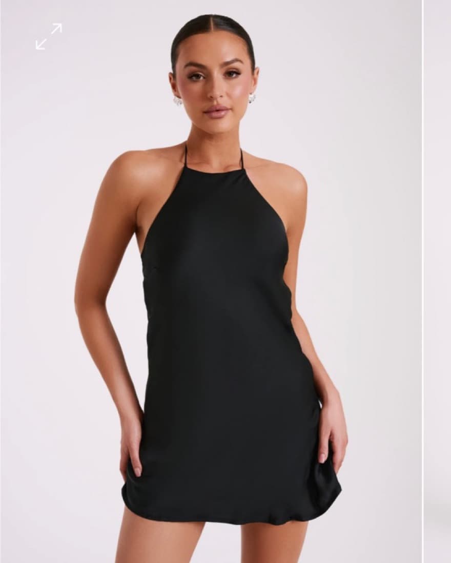 Black Satin Bow Mini Dress - Image 2