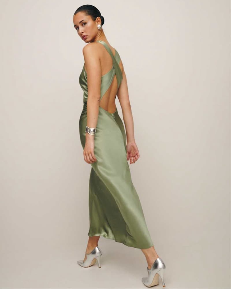 Reformation Green Silk Dress - Image 2