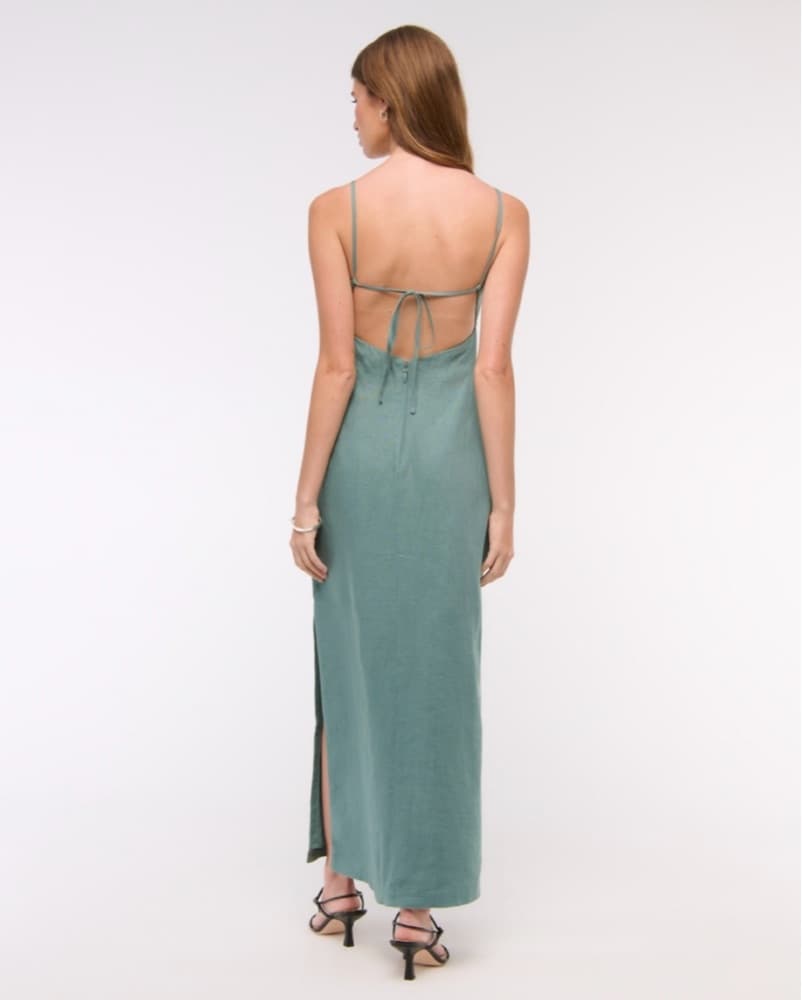 Premium Linen Midi Sage Green Dress  - Image 2