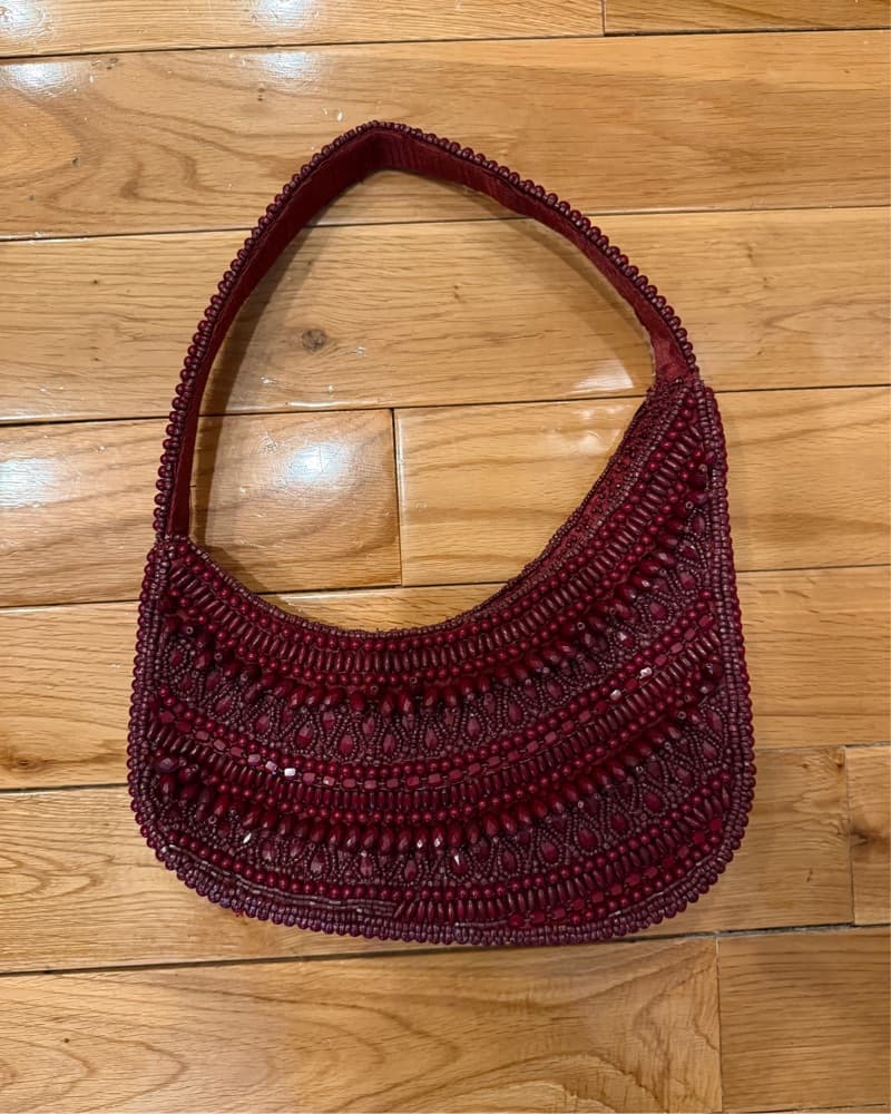Maroon red beaded bag - Image 2