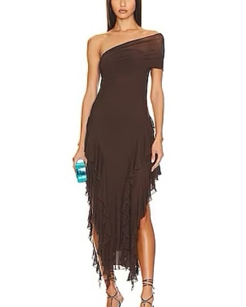 Brown Revolve Ruffle Mesh Maxi Dress  - Image 3