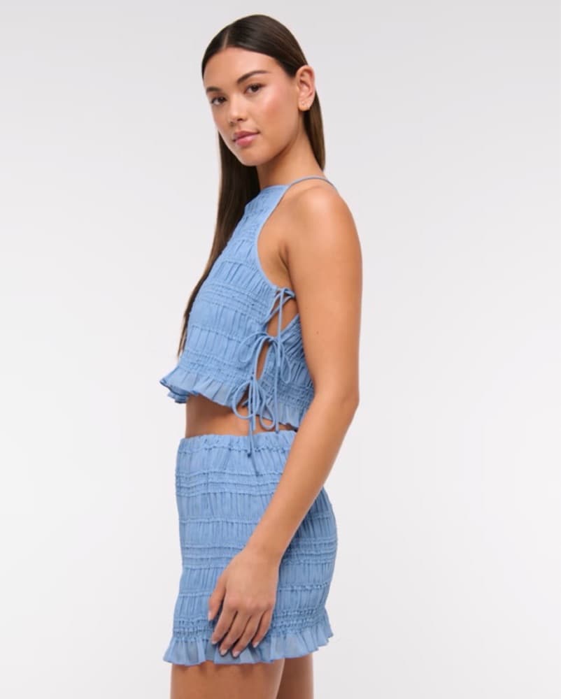 Shirred Blue Crop Top and Mini Skirt Set - Image 2