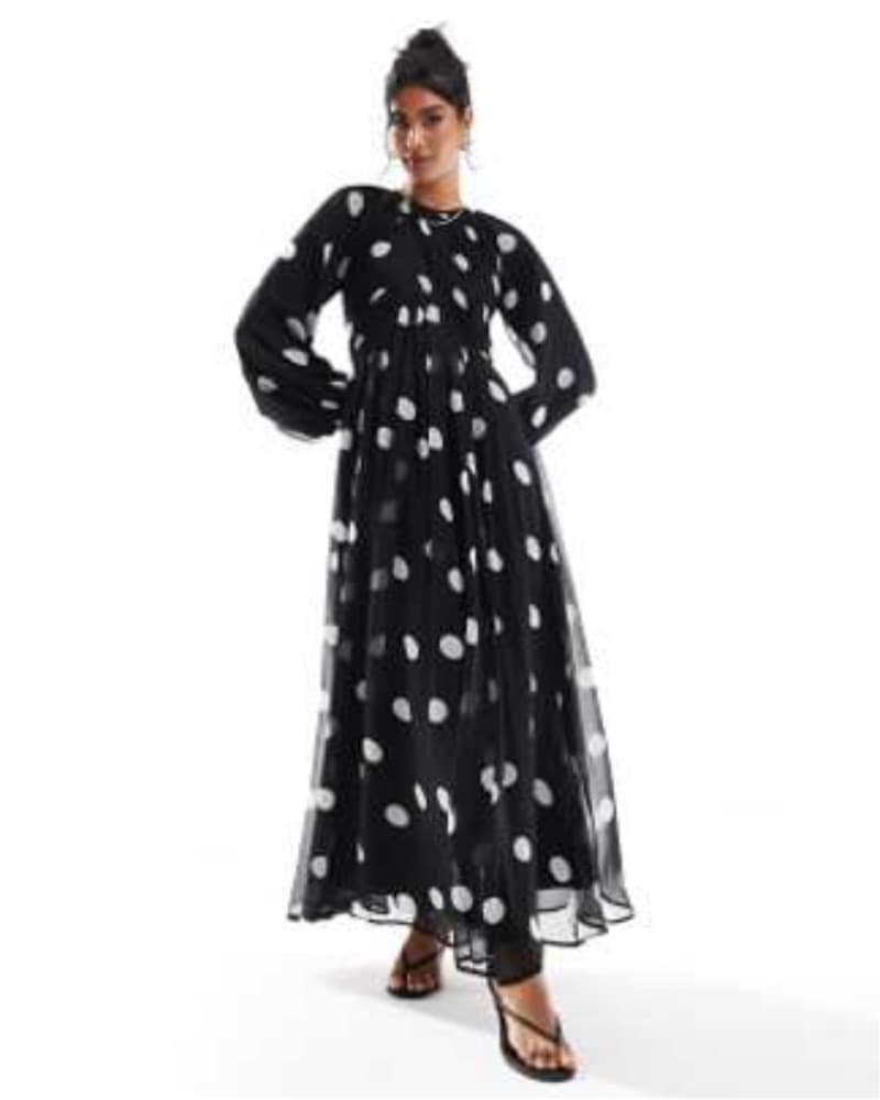 Maxi Polka Dot Black Dress - Image 3