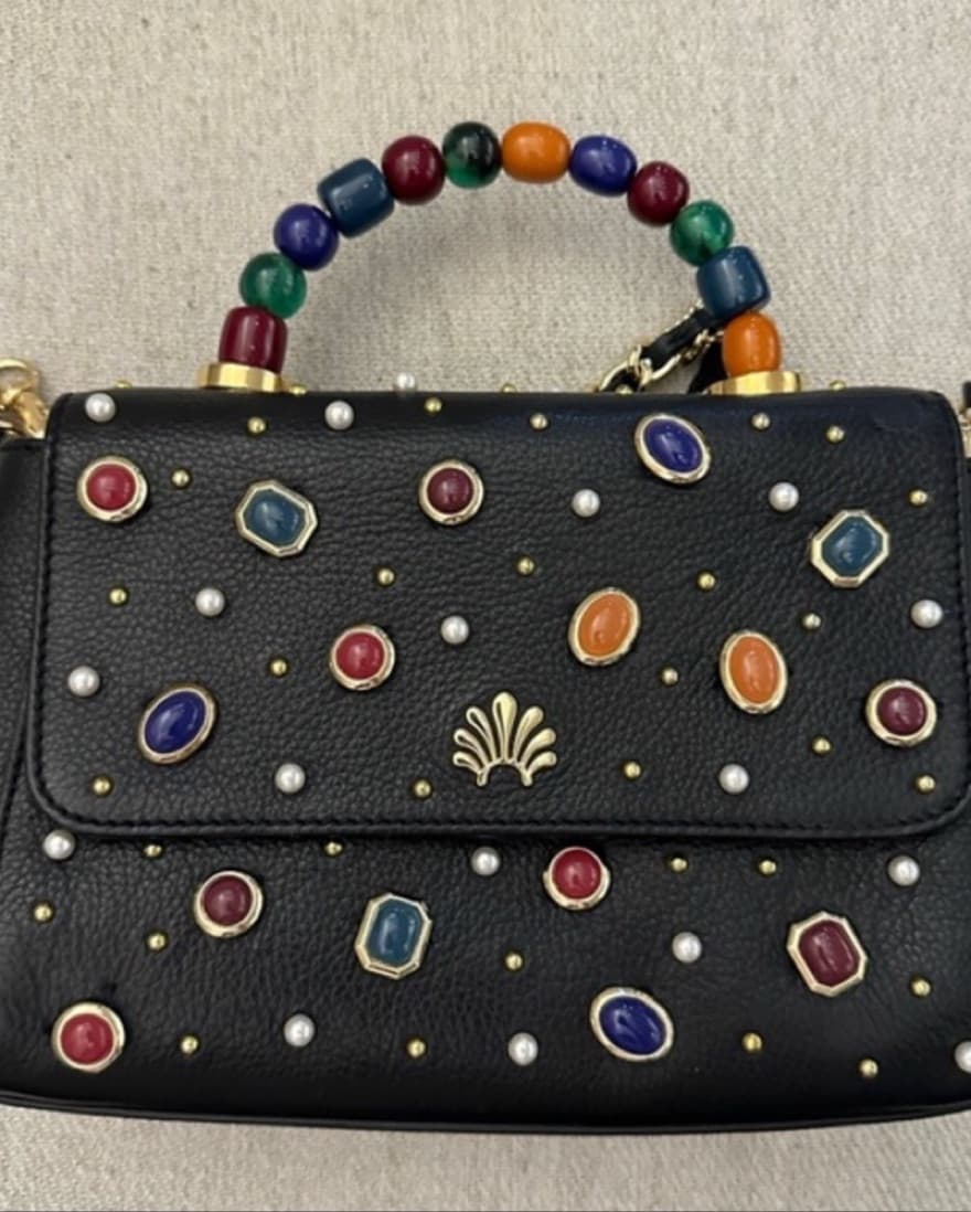 Lele Sadoughi Bezel Jewel Beaded Bag multicolor statement accessory purse crossbody chain  - Image 5