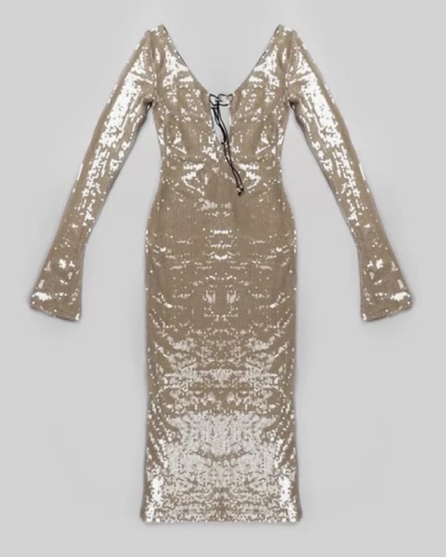 Hailey Bieber Midi Sequin Dress - Image 2