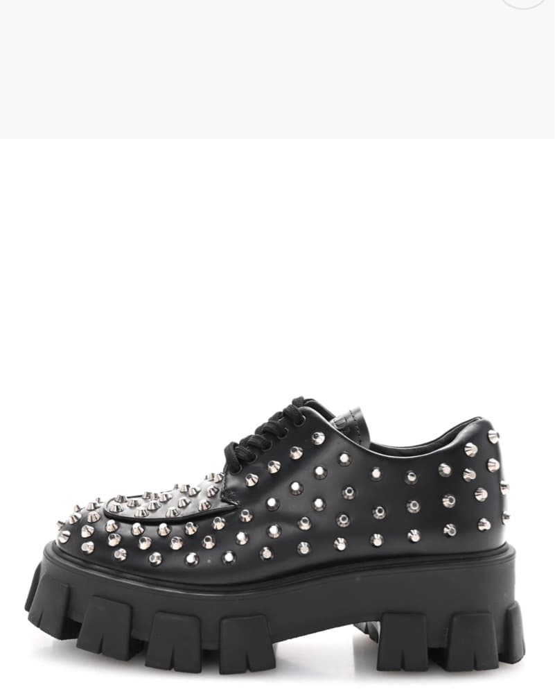 Prada Studded Lace Up Loafers - Image 1