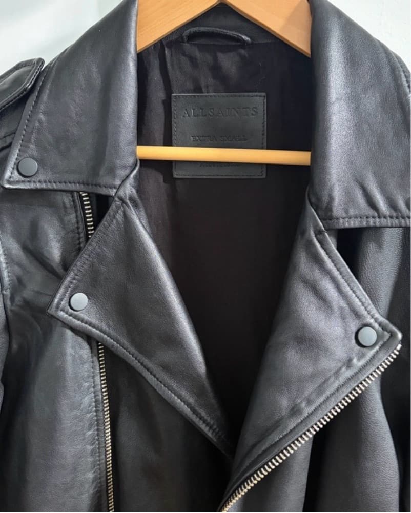 All Saints Black Leather Biker Jacket - Image 3