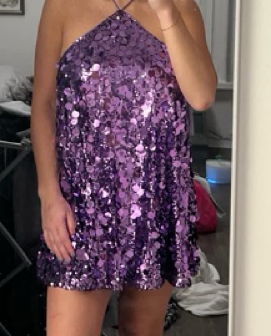 Sparkling Purple Sequin Mini Dress - Image 2