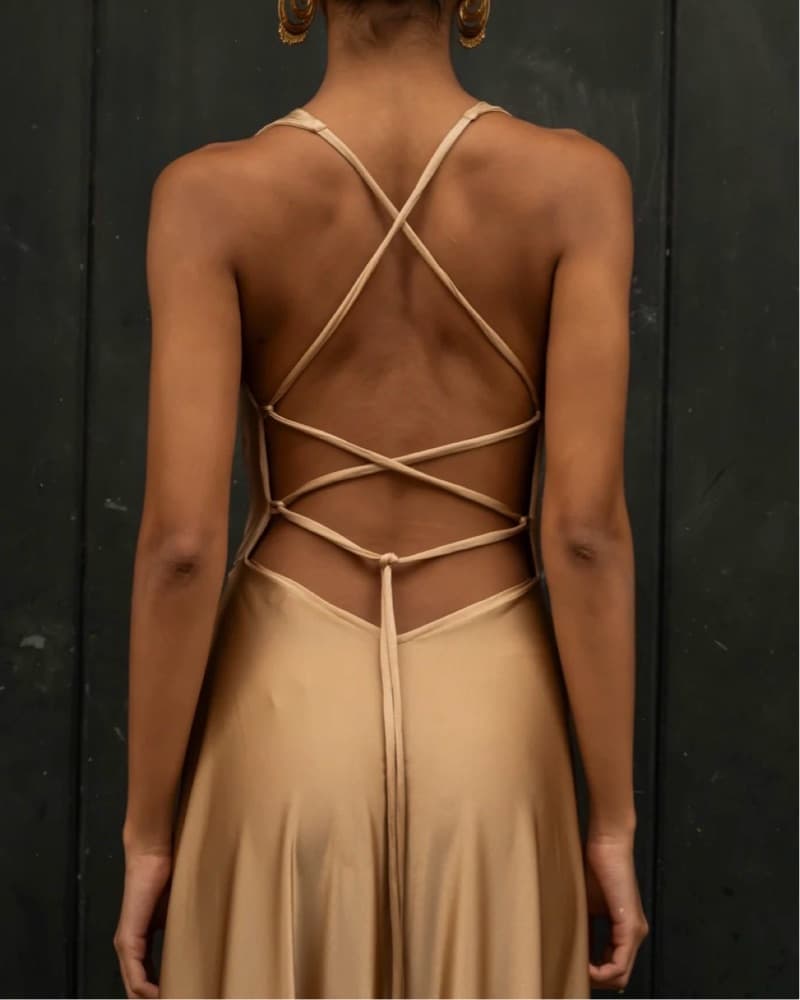 Elegant Gold Satin Dress - Image 2