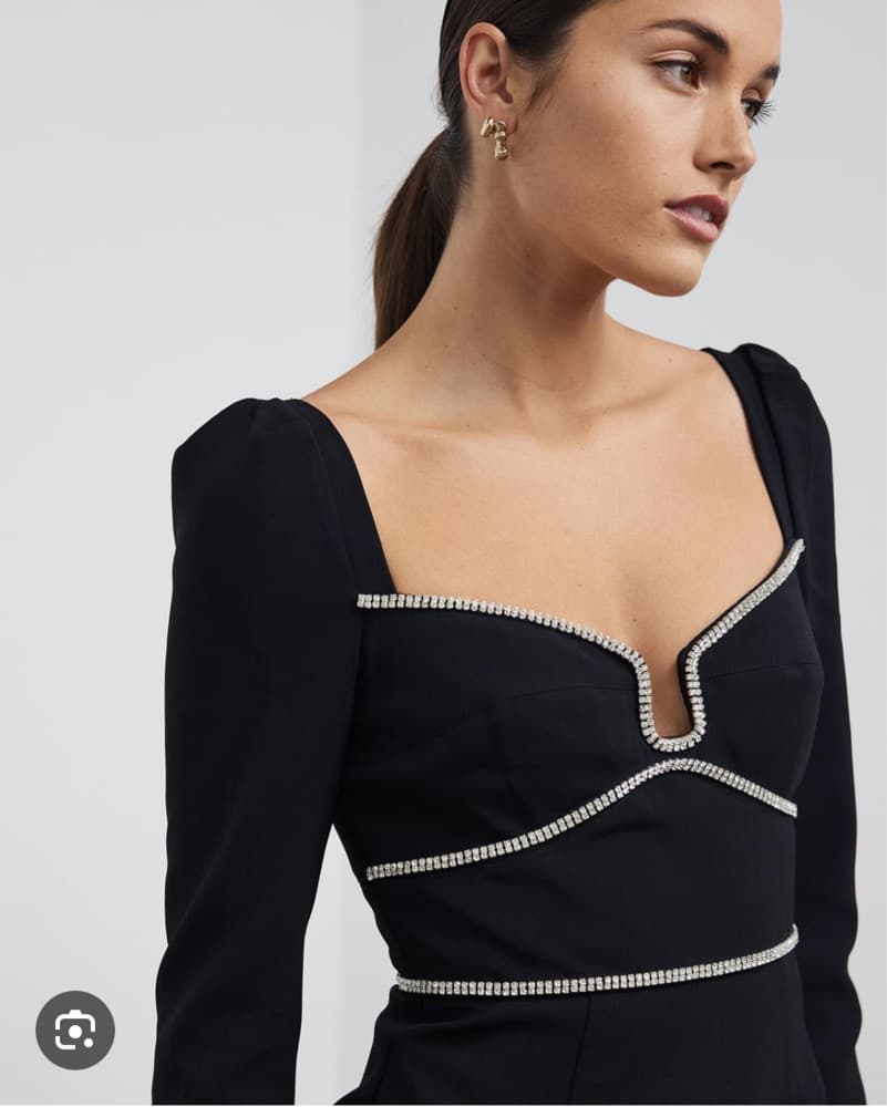 Self Portrait Black Crepe Diamante Dress - Image 4