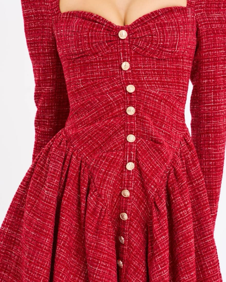 Tae Red Tweed Long Sleeve Drop Waist Min - Image 3