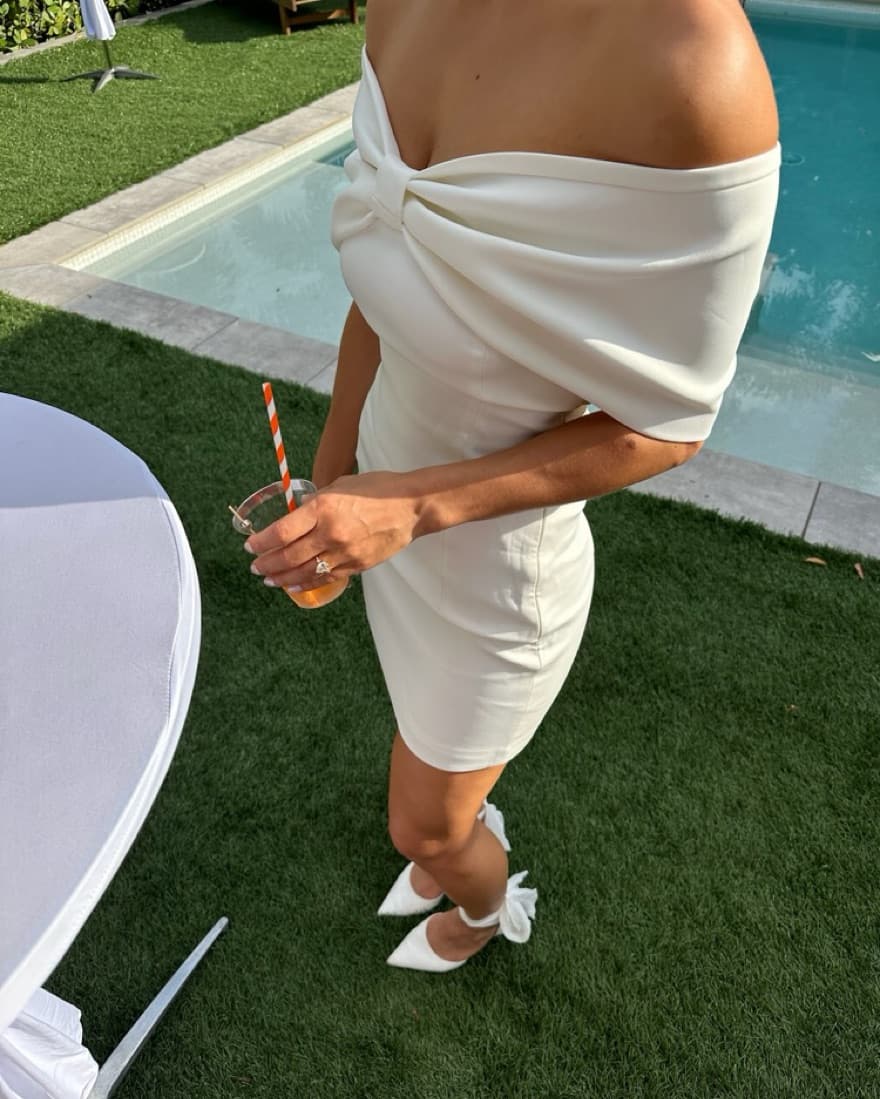 GWYNETH Off Shoulder Bow Mini Dress - Wh - Image 1