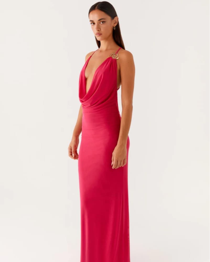 Pink Long Drop Low V And Open back Dress - Image 4