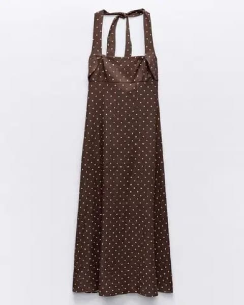 Linen Polka Dot Halter Midi Dress - Image 4