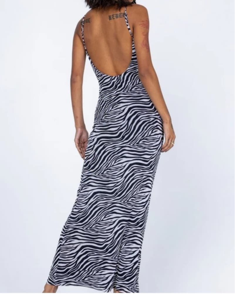 Zebra-Striped Spaghetti Strap Maxi Dress - Image 2