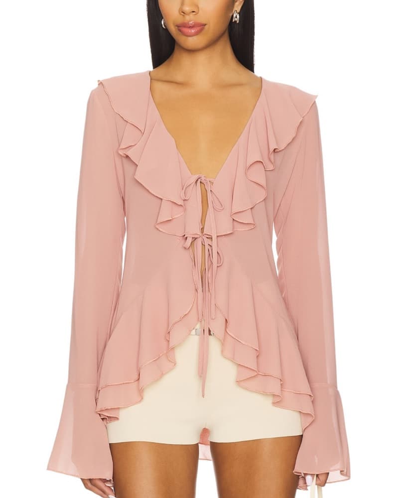 Elegant Ruffled Tie-Front Blouse - Image 1