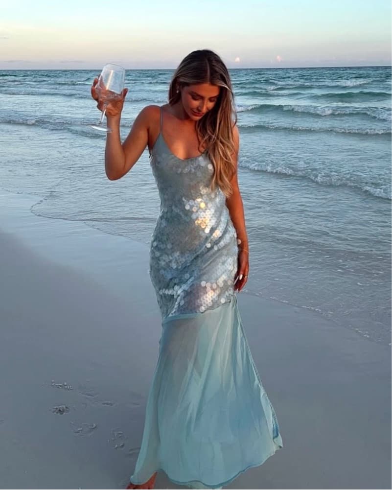 Mermaid Blue Sparkly Dress SMALL - Image 1