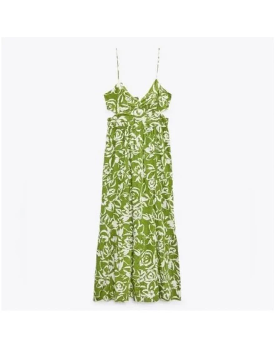 Zara Green and White Patterned Dress - Image 3