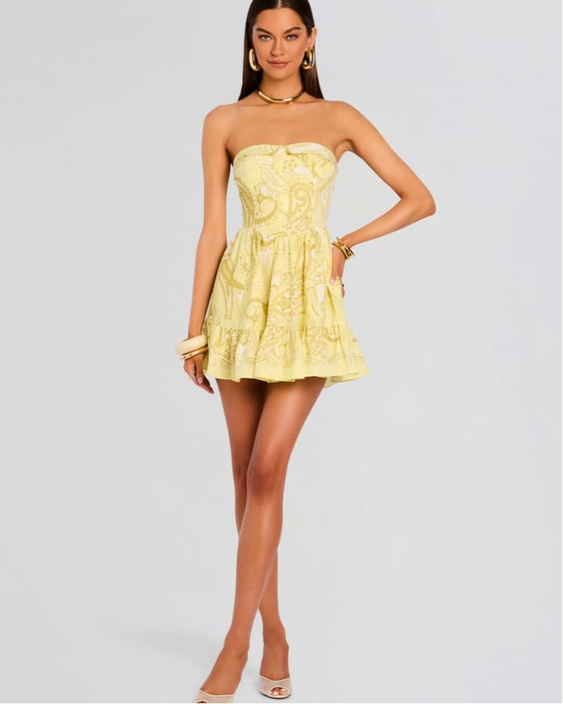 Yellow Paisley Strapless Dress - Image 1