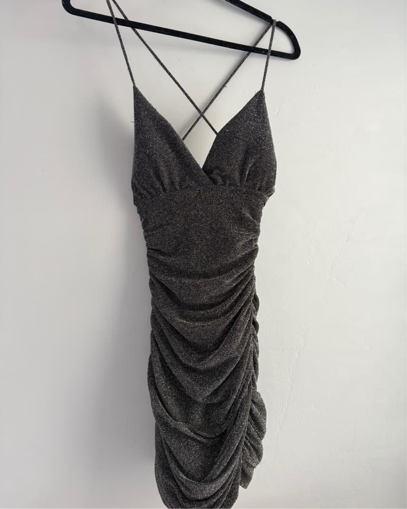 Glittery Gray Ruched Dress - Image 1
